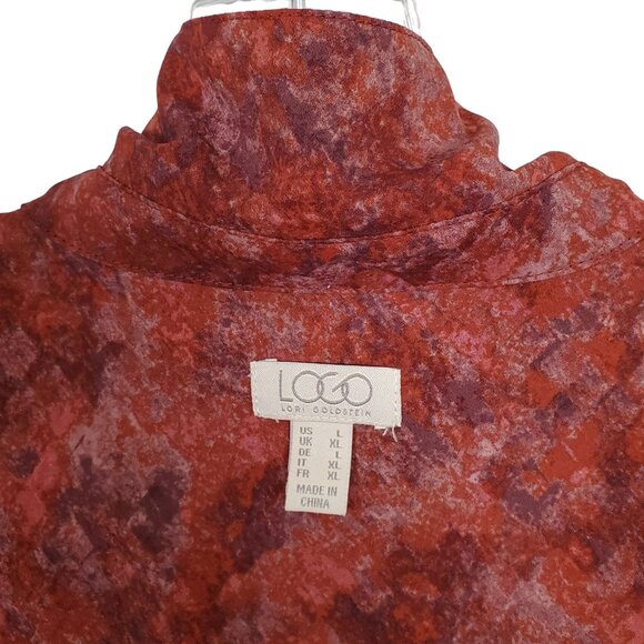 LOGO Lori Goldstein L Blouse Abstract Print Button Semi Sheer Tunic Peplum Tier - Picture 4 of 7